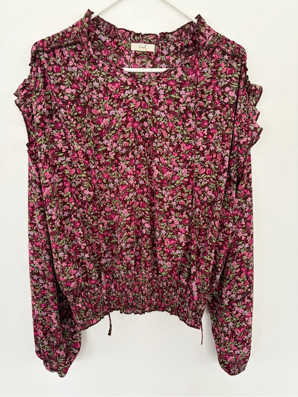Ruffle Shoulder Floral Blouse - Pink Floral